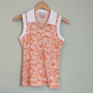 Tommy Bahama Orange Patterned Sleeveless Golf Polo Half Zip, US S